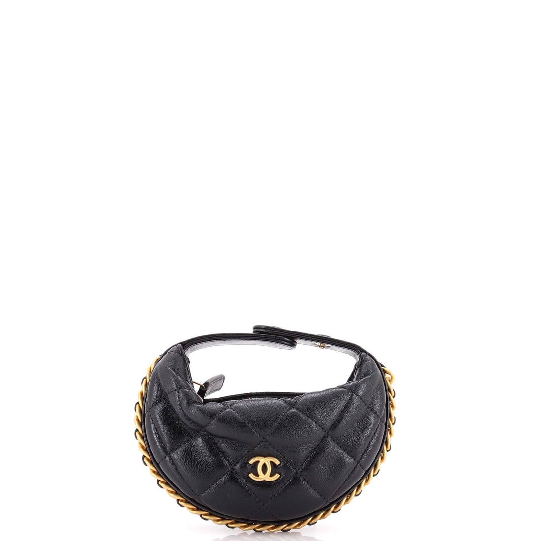 Chanel Chain Around Hobo Pouch Quilted Lambskin: Lambskin gives this pouch the give a rigid caviar version would not, so a 6 by 4 inch body still swallows a phone and a folded card case. The chain around the perimeter adds the weight the leather lac