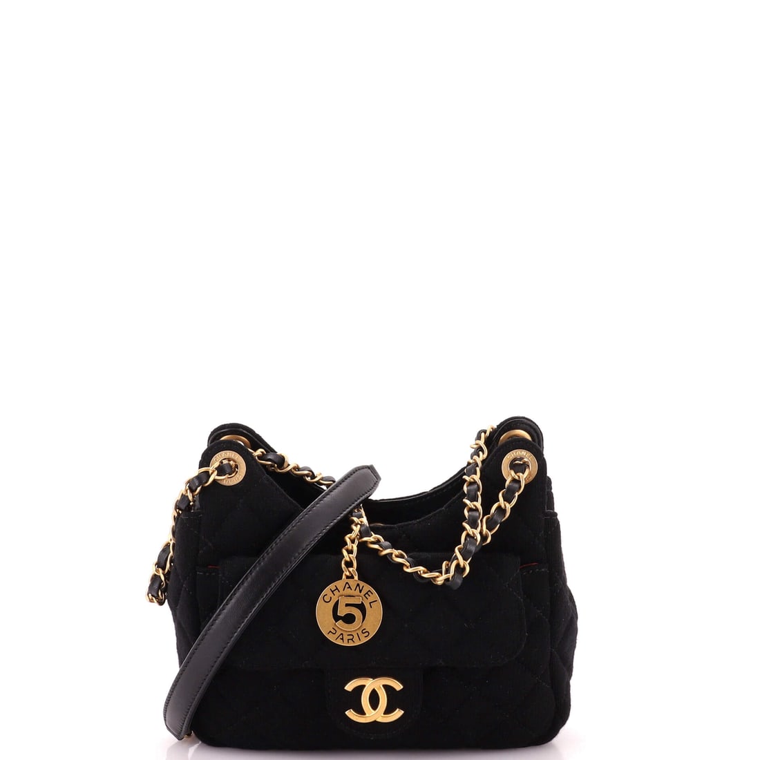 Chanel Wavy CC Hobo Quilted Jersey: Jersey gives the Wavy CC hobo a slouch no leather version achieves, collapsing softly on a 7 x 6.5 x 2.5 in body. The 20 in strap drop keeps it on the shoulder or just under the arm. The bag is Grade 