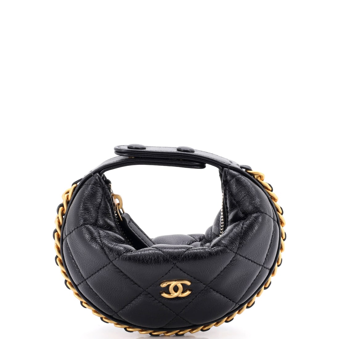 Chanel Chain Around Hobo Pouch Quilted Lambskin: Evening is the obvious use for a 6 by 4 inch quilted pouch, though the chain-around construction is tougher than most clutches of that size. One inch of depth demands editing what goes in. Lambskin ke