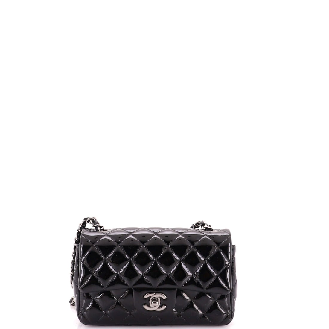 Chanel Classic Single Flap Bag Quilted Patent: Single-flap construction leaves the interior open rather than sectioned, so the extra half inch across this 8 inch body reads as real capacity. Grade B - Excellent, with wear consistent with careful u