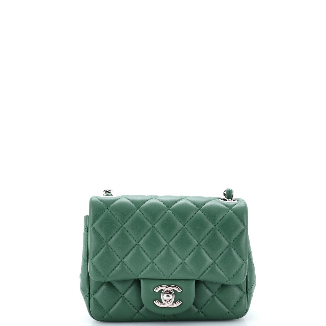 Chanel Square Classic Single Flap Bag Quilted Lambskin: Seven inches of width makes this the most accommodating of the quilted lambskin squares, a proper handbag rather than a token one. Lambskin keeps the weight down and the quilt plump. Grade B - Excelle