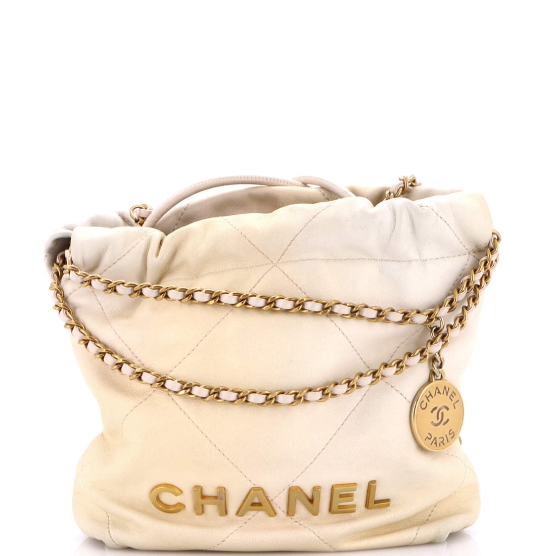 Chanel 22 Chain Hobo Quilted Shaded Calfskin: Six inches of width against a 7.5 inch height makes this a distinctly vertical read for the 22, an upright pouch on a chain more than a slouching shoulder bag. Shading through the calfskin shifts the 