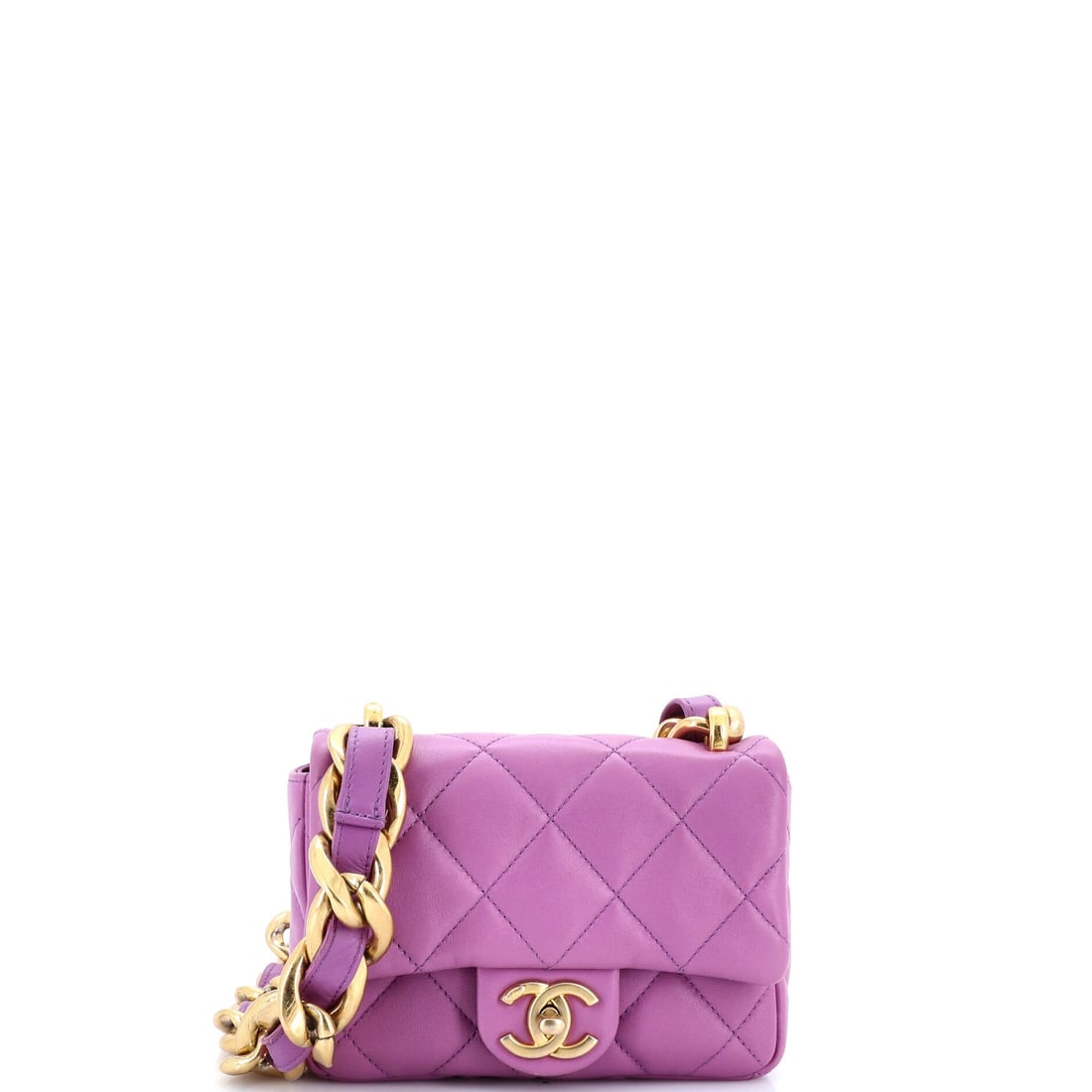 Chanel Funky Town Flap Bag Quilted Lambskin: Lambskin pillows the quilting on this Funky Town flap, and at 6.5 by 5 by 2 inches the whole thing sits comfortably in the palm. Small format means the chain does most of the styling, worn short on th