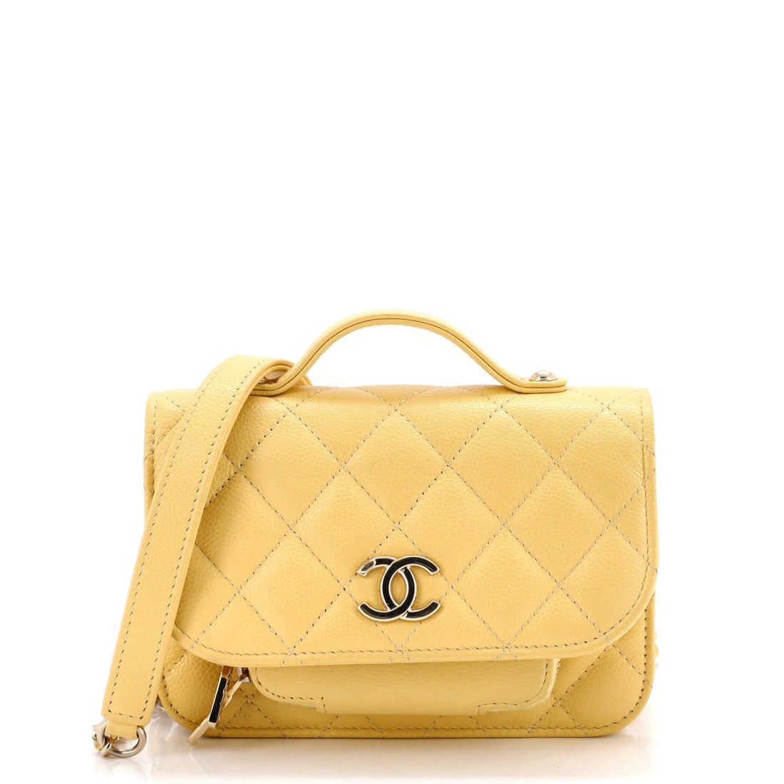 Chanel Business Affinity Flap Clutch with Chain Quilted Caviar: Chain and flap, nothing else: this Business Affinity clutch measures W 6 x H 4.5 x D 2 in and asks very little of whoever carries it. The quilted caviar surface stays disciplined at small scale, where