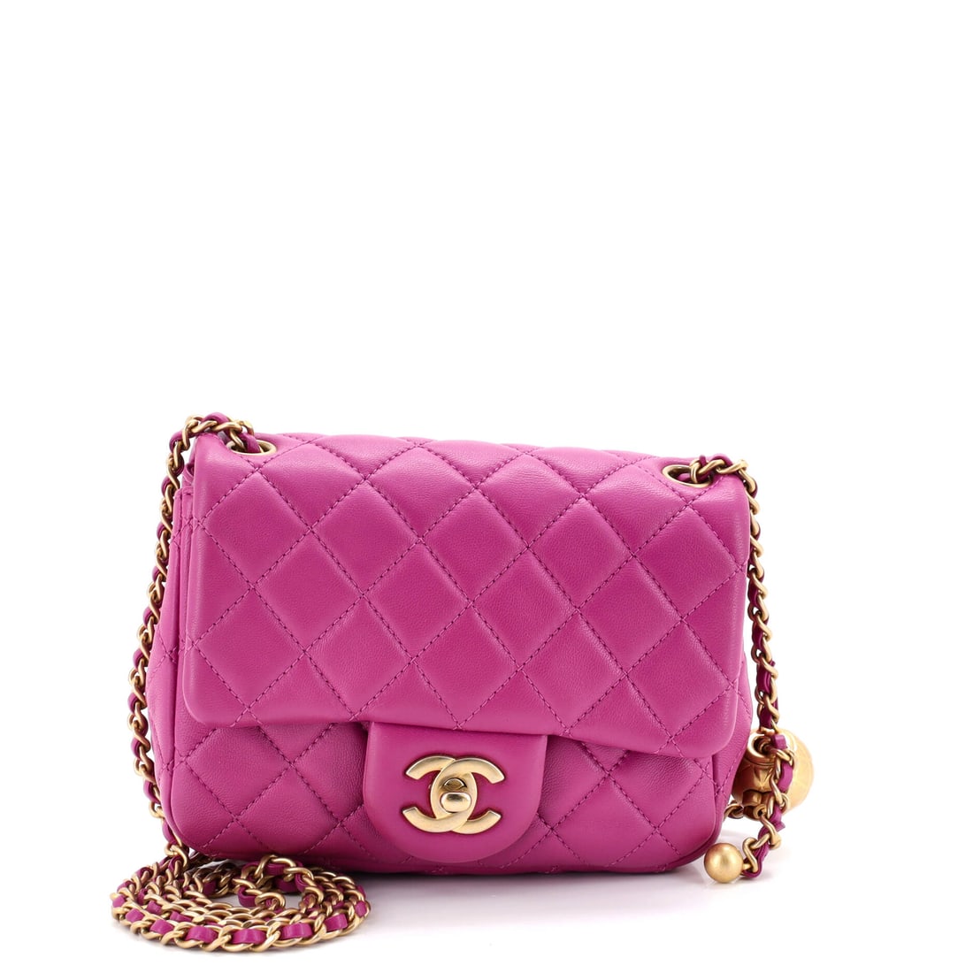 Chanel Pearl Crush Square Flap Bag Quilted Lambskin: A 22.5 inch strap drop is what turns this square flap into a crossbody rather than an evening bag, and the three inch depth backs that up. Quilted lambskin softens the boxy outline, 6.5 inches wide by