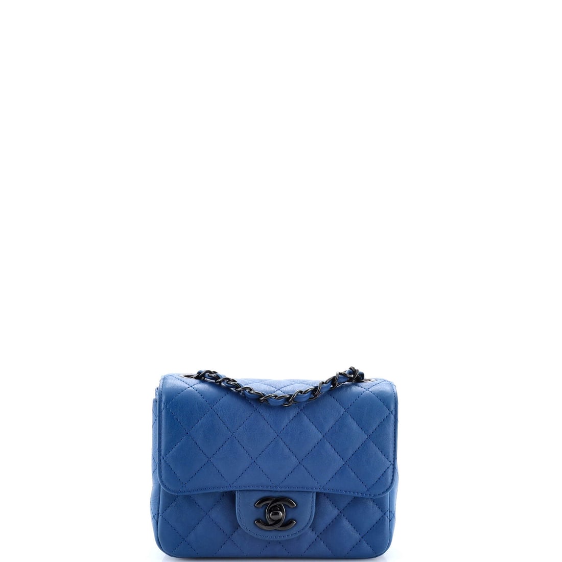 Chanel So Black Square Classic Single Flap Bag Quilted Crumpled Calfskin: Square flaps sit differently from rectangular ones, and at 6.5 x 5 in this So Black example is close to boxy, with 3 in of depth behind the single flap. Crumpled calfskin gives the blacked-out finish 
