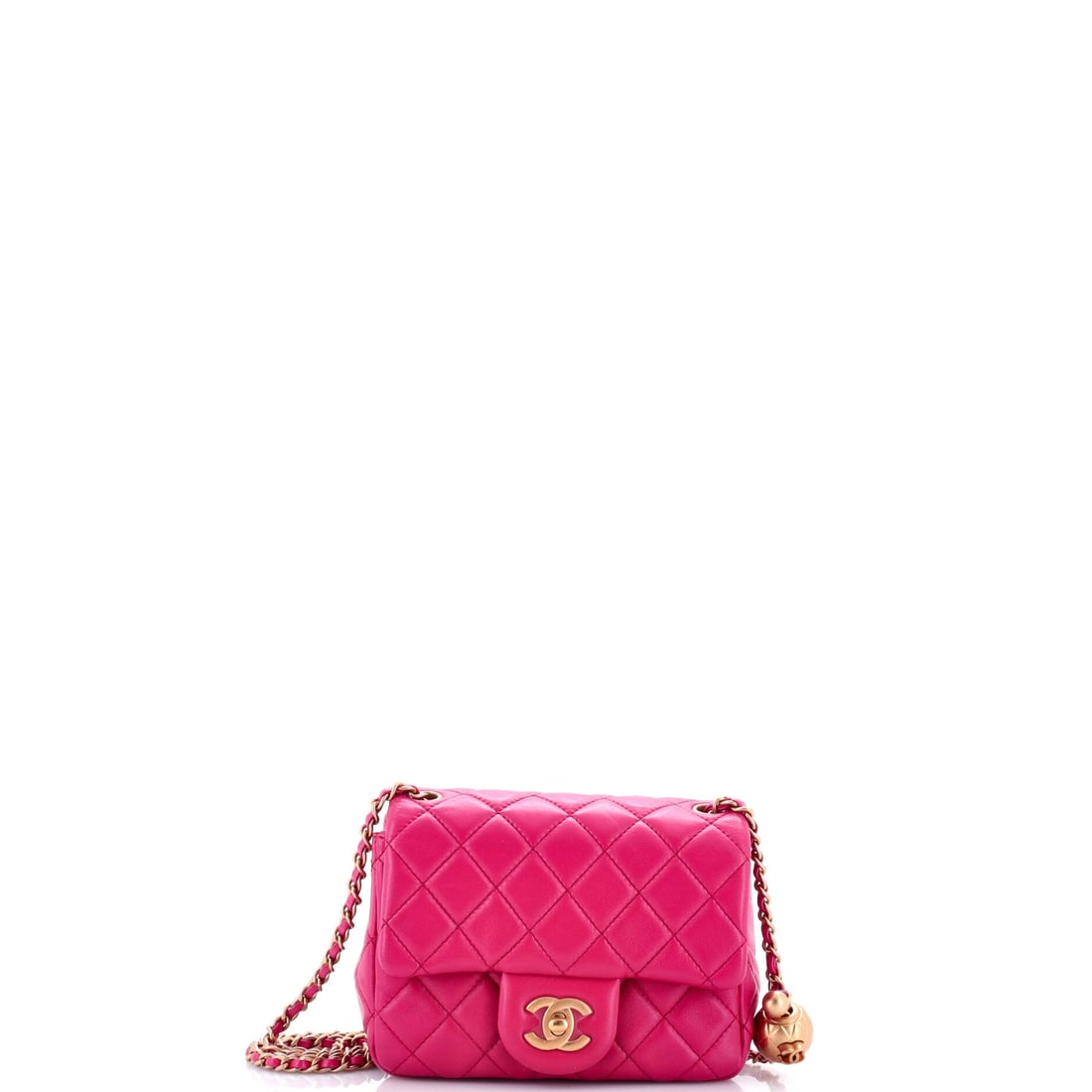 Chanel Pearl Crush Square Flap Bag Quilted Lambskin: Boxier than the classic rectangle, the square Crush flap trades a sleek profile for usable volume, three inches of it here. Its 6.5 inch width and five inch height keep the outline compact even so. La