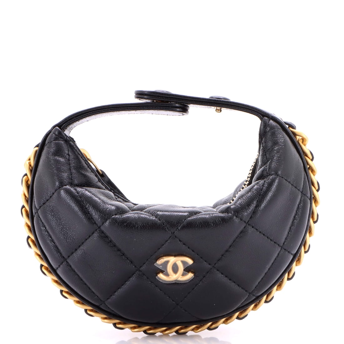 Chanel Chain Around Hobo Pouch Quilted Lambskin: Wider at 6.5 inches, this pouch gains a little usable length without adding bulk, and depth holds at a single inch. Quilted lambskin and a perimeter chain make it recognisable at a glance. It is the v