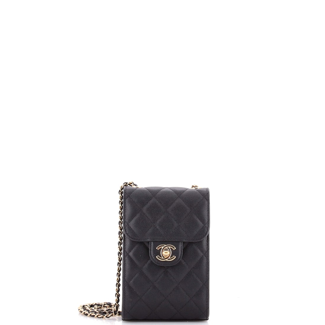 Chanel CC Flap Phone Holder Crossbody Bag Quilted Caviar: The flap closure is what separates this from a zip pouch on a chain, opening fast and shutting flat against 2 inches of depth. Half an inch wider than the narrowest of these at 4.5 inches, and 7.5 inc