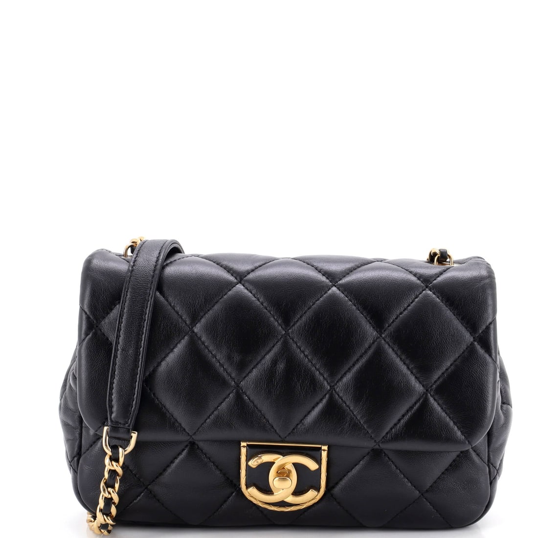 Chanel Quilt Metal Edge CC Flap Bag Quilted Lambskin: Nine inches across makes this the wide one of the metal-edge pair, and the trimmed border draws the eye along that length. Its grade is Grade B - Excellent. Height holds at 5.5 inches and depth at two