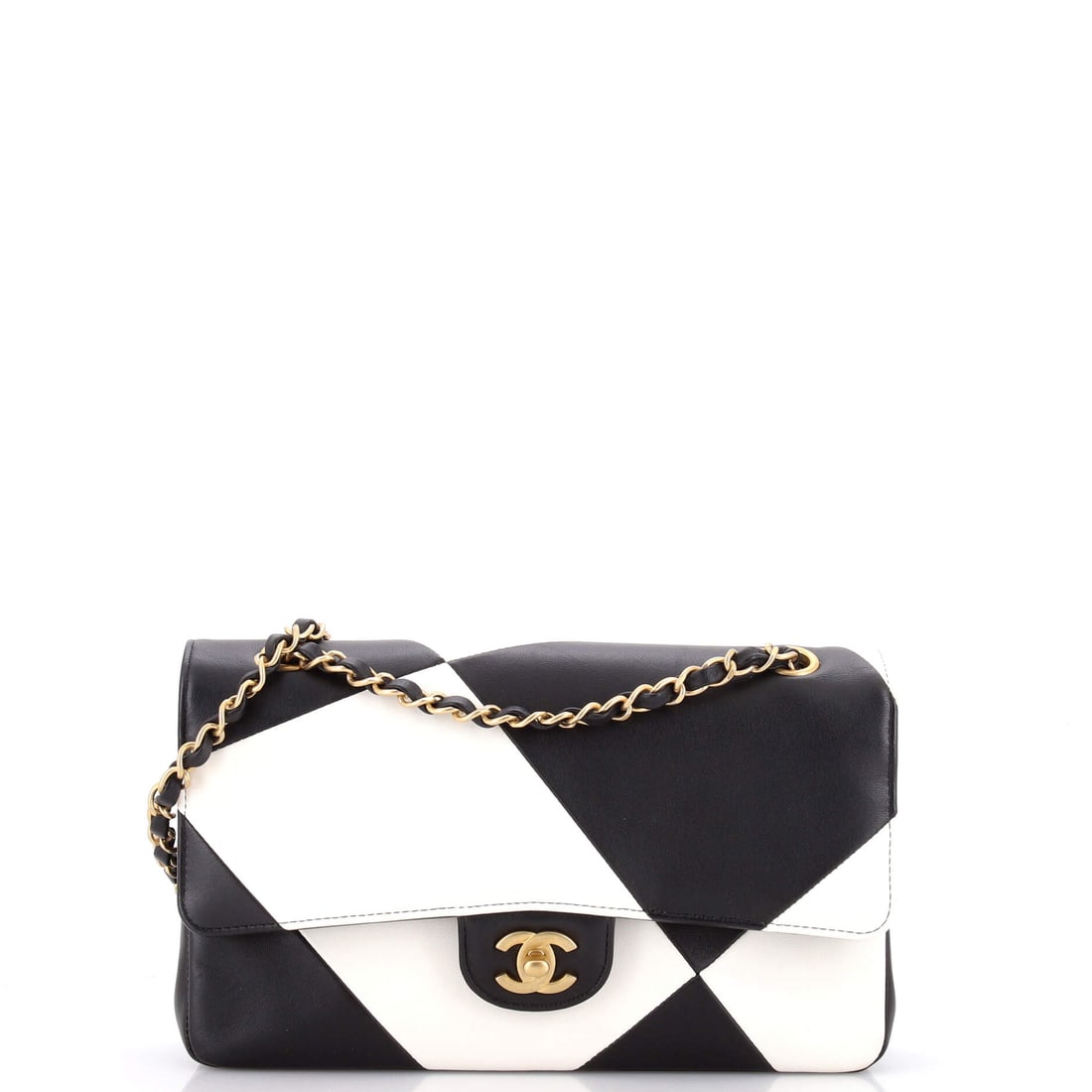 Chanel Classic Double Flap Bag Geometric Patchwork Lambskin: Patchwork panels break the Classic's usual grid into geometric blocks, so this flap is about its seams as much as its silhouette. Lambskin keeps the joins soft where a stiffer leather would look piece