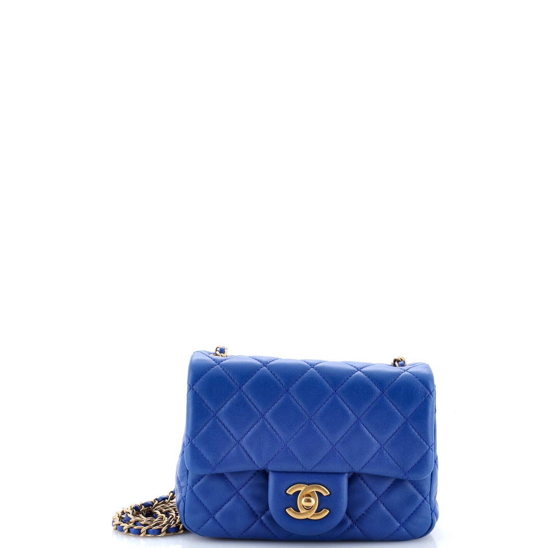 Chanel Pearl Crush Square Flap Bag Quilted Lambskin: Quilted lambskin over a square frame, 6.5 by five by three inches, with the pearl-set chain doing the ornamental work. The proportions land between an evening flap and a small day bag, and the 22.5 in