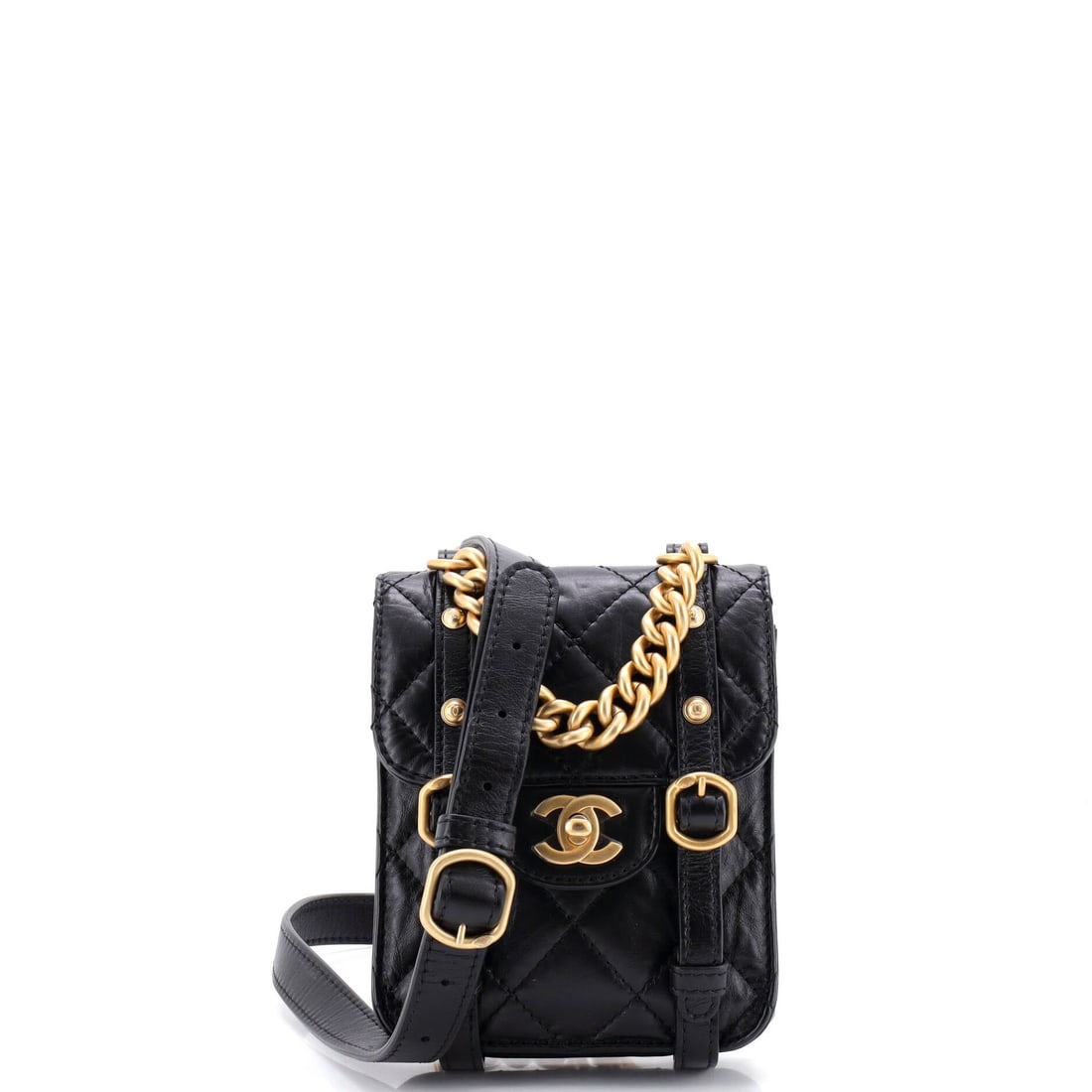 Chanel City School Flap Messenger Bag Quilted Aged Calfskin: Taller than it is wide at 5 by 6.5 inches, the City School messenger runs on portrait proportions suited to a phone, a card case and little else. Aged calfskin arrives pre-softened, so the quilting si
