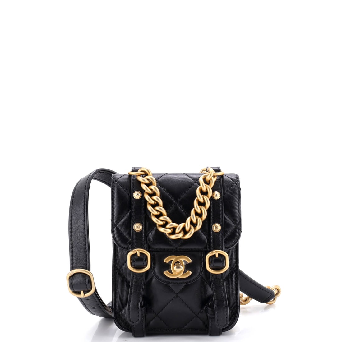 Chanel City School Flap Messenger Bag Quilted Aged Calfskin: Messenger format sets this apart from the rest of Chanel's flap canon: a small vertical body, a long strap, a fuss-free front. Aged calfskin takes marks as patina rather than damage, which is the poin