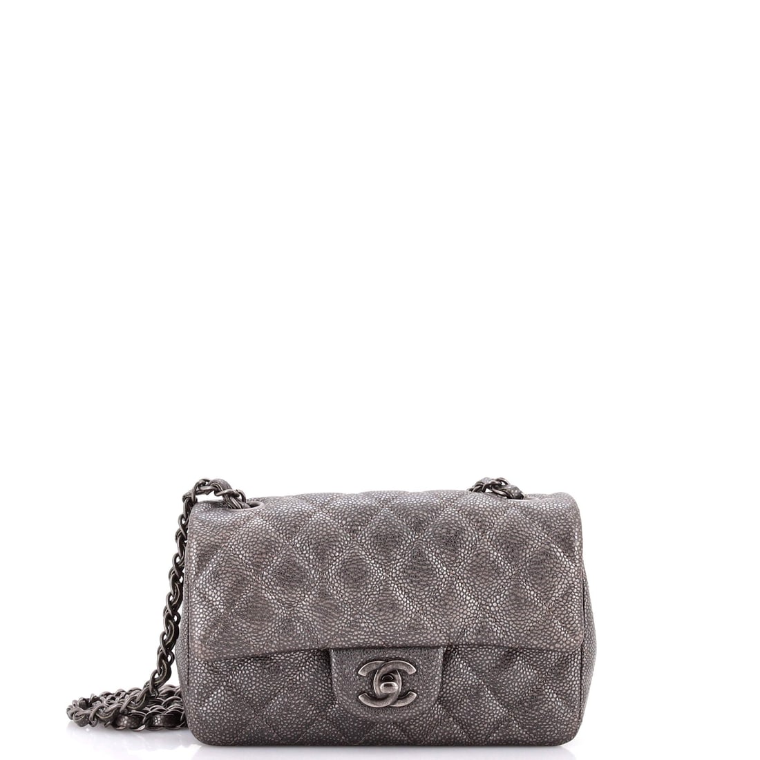 Chanel Classic Single Flap Bag Quilted Caviar: Pebbled caviar, diamond quilting and a 7.5 in frame: the single flap in its most practical form, with 2.5 in of depth doing the work. Chain drops of 12.5 and 22.5 in mean the bag can sit on the should