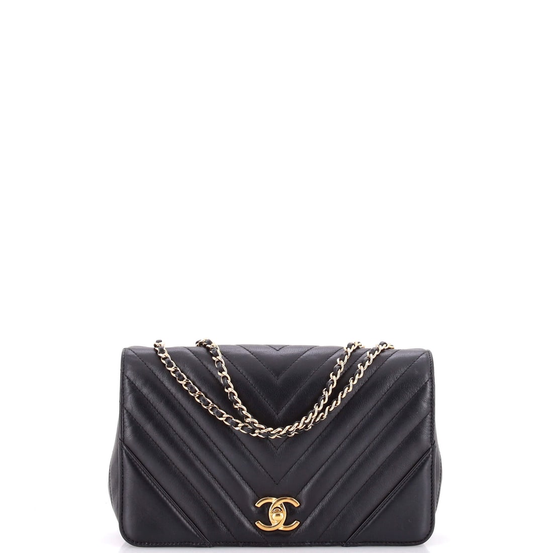 Chanel Statement Flap Bag Chevron Calfskin: Nine inches wide with a 6 inch height, this Statement flap holds its long profile while sitting a half inch tighter than the largest examples. Chevron calfskin resists creasing better than lambskin wo