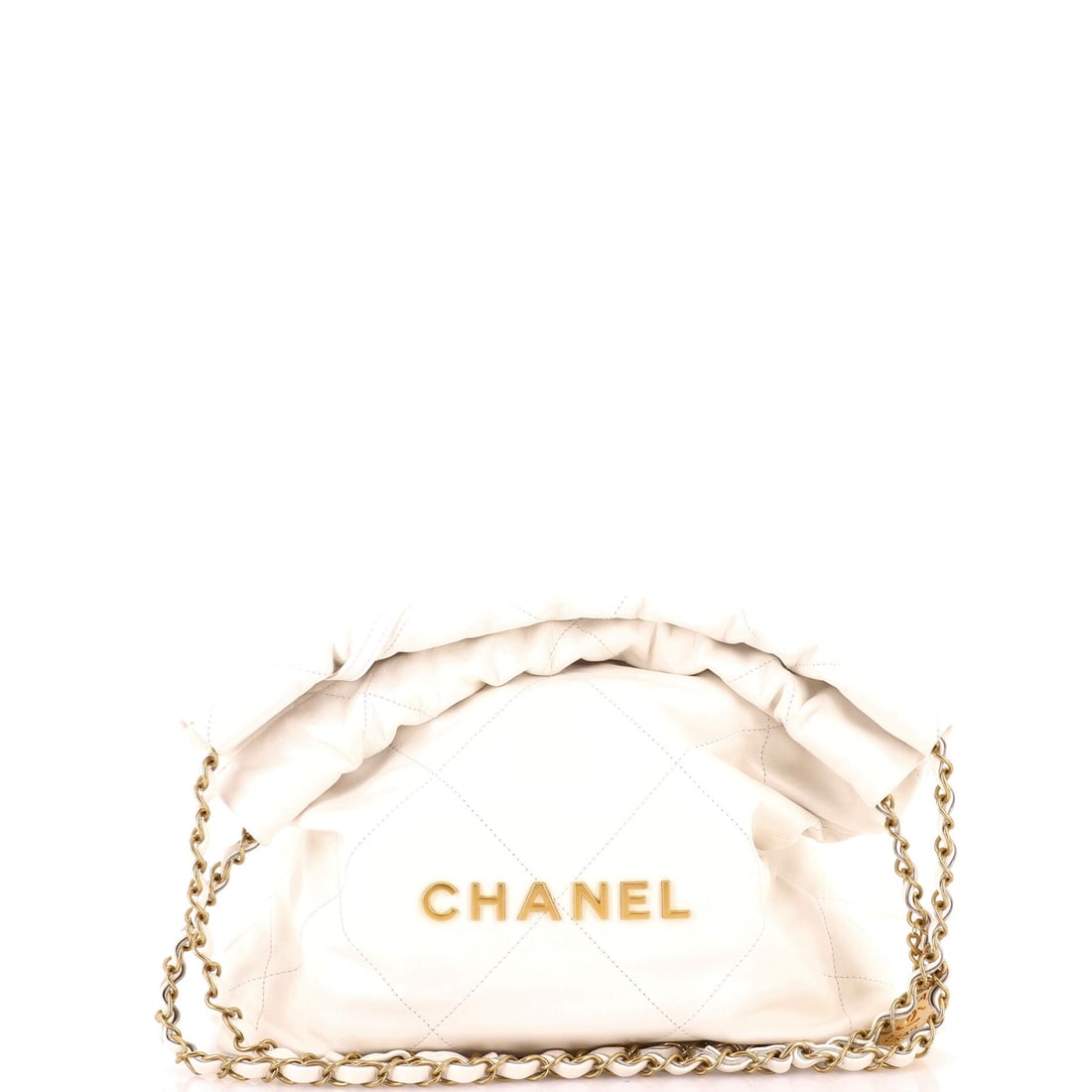 Chanel 22 Chain Hobo Quilted Calfskin: Twelve by twelve inches with a 3 in base is the 22 proportion that most flatters the oversized quilting, and calfskin keeps those panels soft. A 9 in handle drop makes shoulder carry the default. Grad