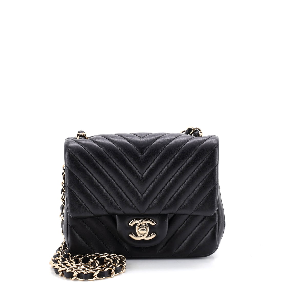 Chanel Square Classic Single Flap Bag Chevron Lambskin (1 of 7)