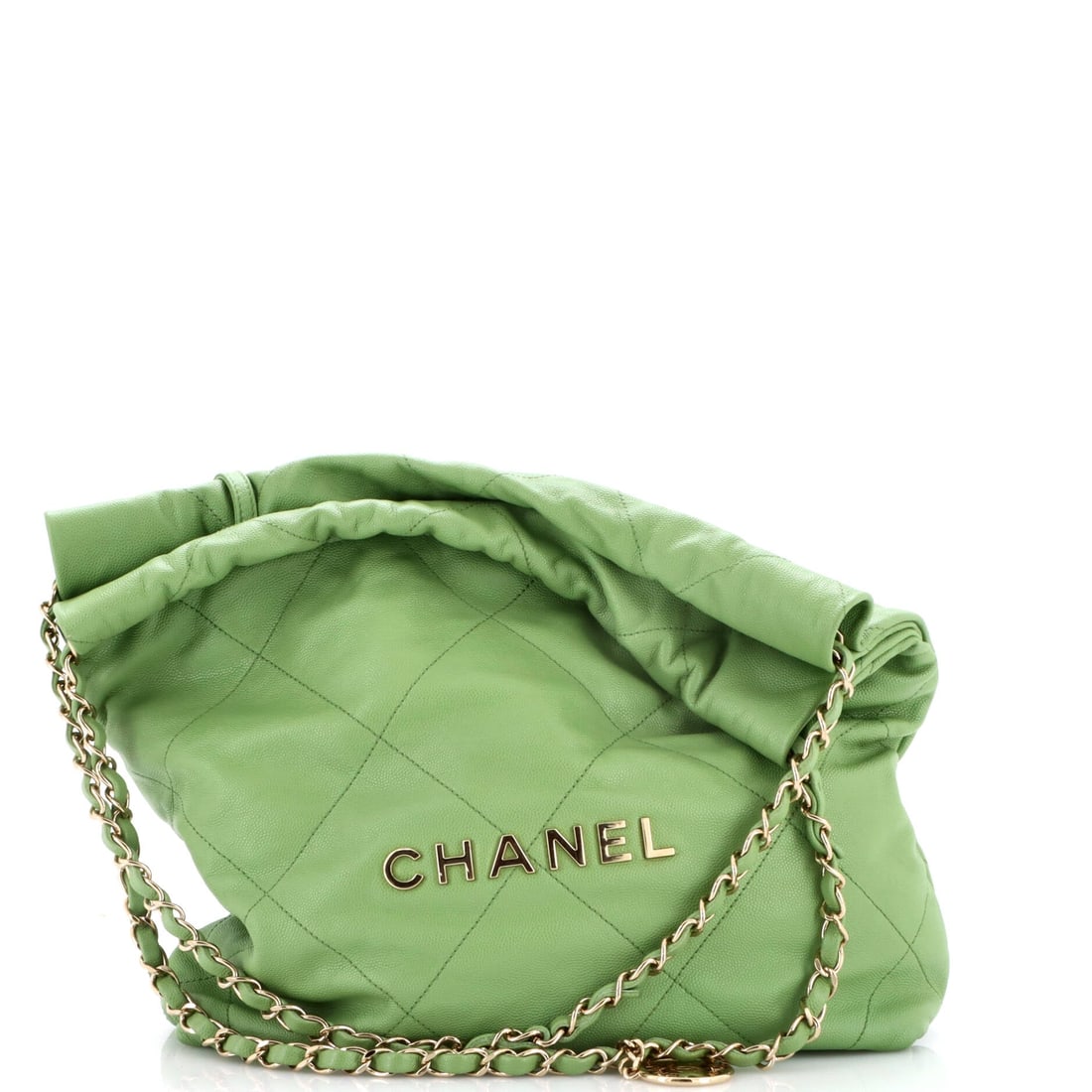 Chanel 22 Chain Hobo Quilted Caviar: Caviar leather and the 22's oversized quilting are a natural pairing, the grain holding those diamond panels sharp while the soft body still slouches. A single hook draws the gathered opening shut. Gr