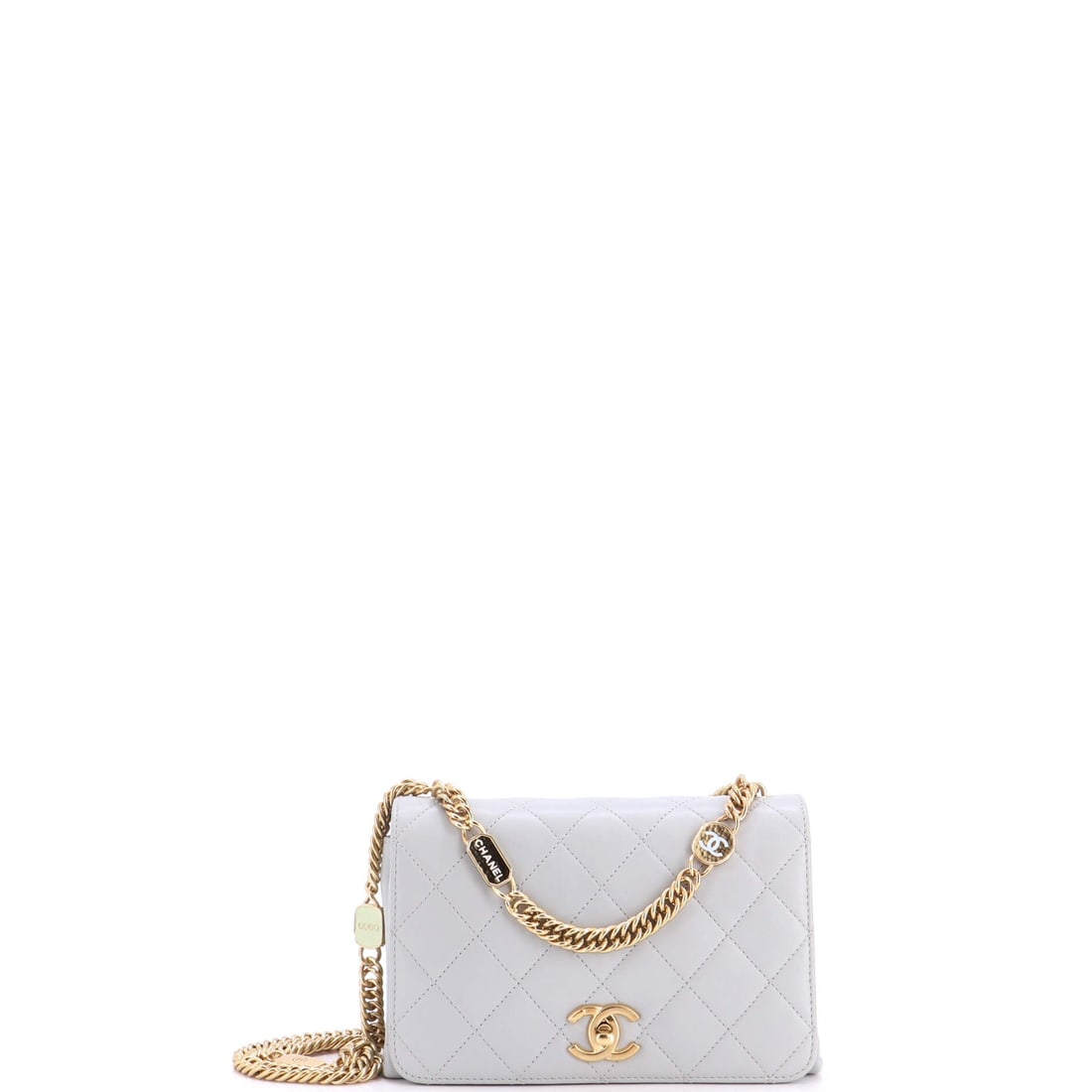 Chanel Logo Enamel Full Flap Bag Quilted Lambskin: Half an inch wider than most at 8.5 inches, this lambskin full flap gains a longer front panel and with it a longer run of quilting. Enamel on the logo hardware gives the closure a lacquered depth. Gr