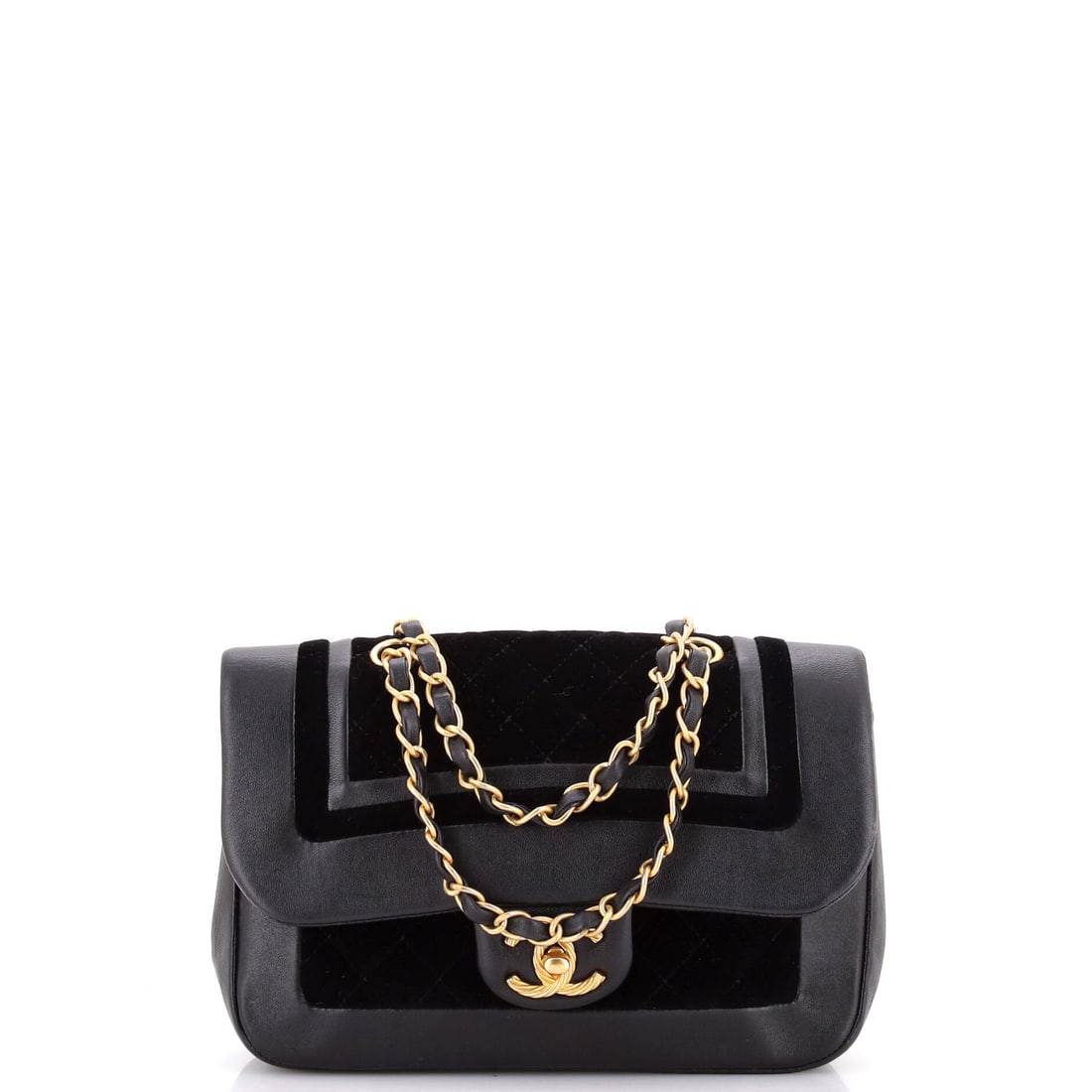 Chanel Paris-Cosmopolite Textured CC Flap Bag Lambskin and Quilted Velvet: Quilted velvet against lambskin is the Paris-Cosmopolite trick, and the textured CC closure follows the same logic of mixed surfaces. Nine inches wide by 6 high on a 3 inch base makes it a real carryi