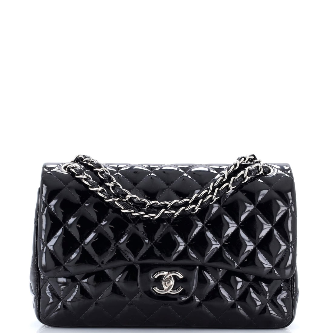 Chanel Classic Double Flap Bag Quilted Patent: At a full 12 in across, this patent double flap pushes past the familiar medium into a size that genuinely carries. Eight inches of height and 3.5 in of depth open up the interior without making the f