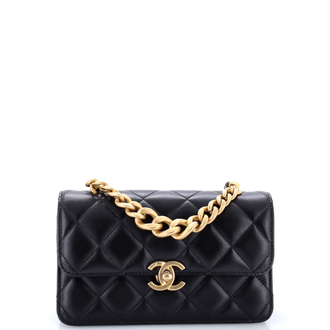 Chanel Chain Handle Compartment Flap Bag Quilted Lambskin: Compartment construction is the point of this small flap, with separate sections behind a single quilted lambskin front so phone, cards and lipstick each get a place. The body stays compact at 7.5 by 