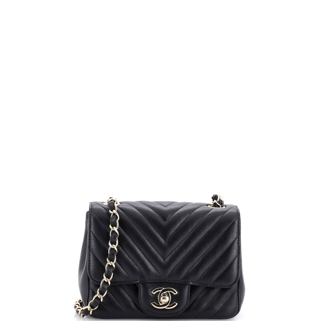 Chanel Square Classic Single Flap Bag Chevron Lambskin: Wider than most square flaps at 7 inches, this one gains real everyday capacity without losing the boxy stance the shape is built on. Chevron alignment across the lambskin is the first thing to read. 