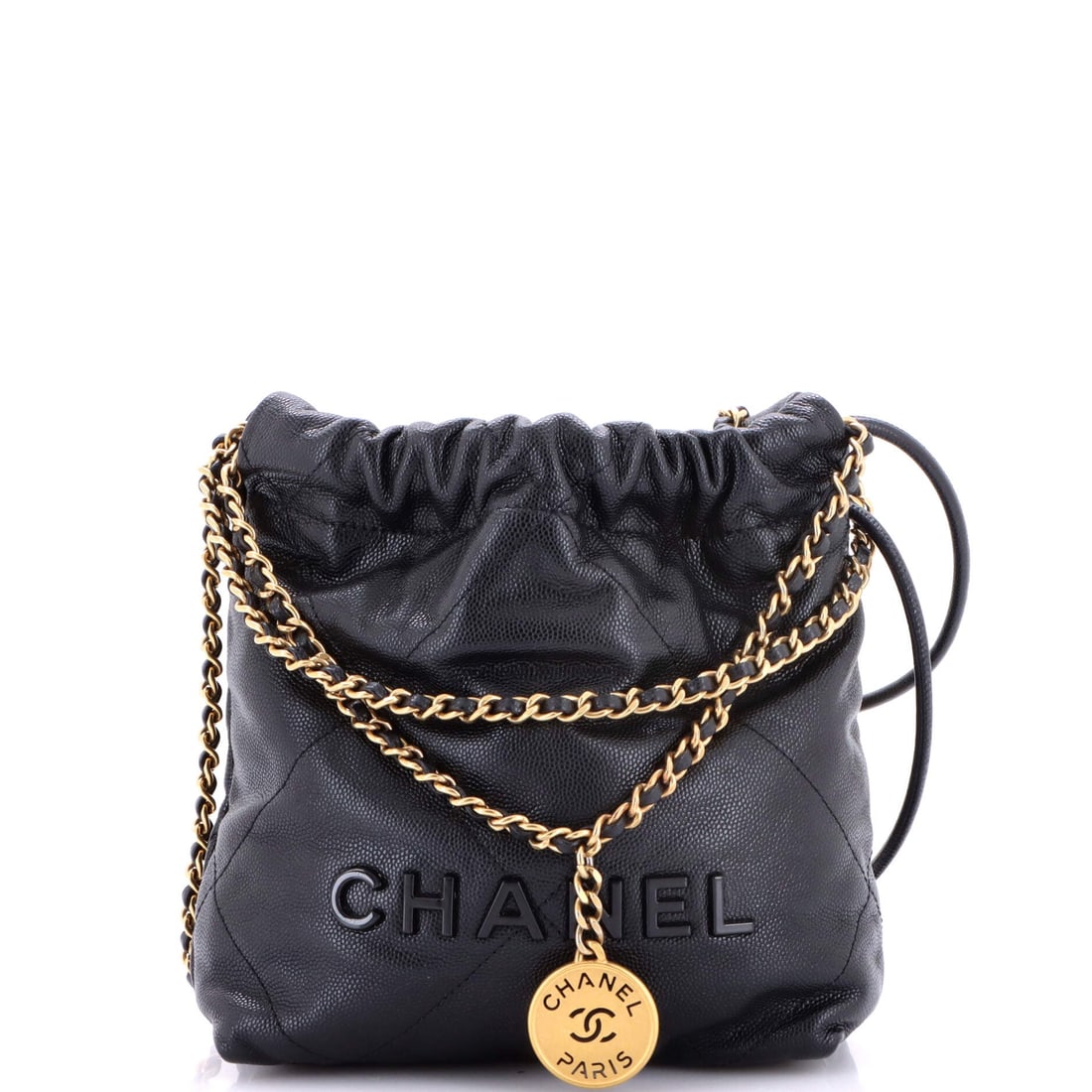 Chanel 22 Chain Hobo Quilted Caviar: Durability is the case for caviar, and on a 7 x 7.5 in body with a 2.5 in gusset the argument gets stronger, since small bags take the most abuse. Panels stay square and the corners hold. Grade B - Ex