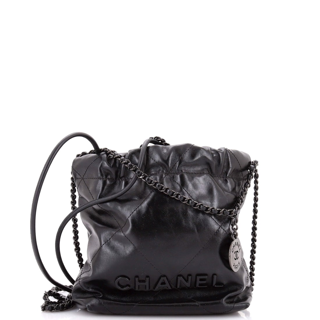 Chanel So Black 22 Chain Hobo Quilted Calfskin: So Black treatment blacks out the hardware as well as the leather, and on the 22's slouchy hobo body the effect is nearly monolithic. Quilted calfskin gives the 22 enough weight to fall properly rathe