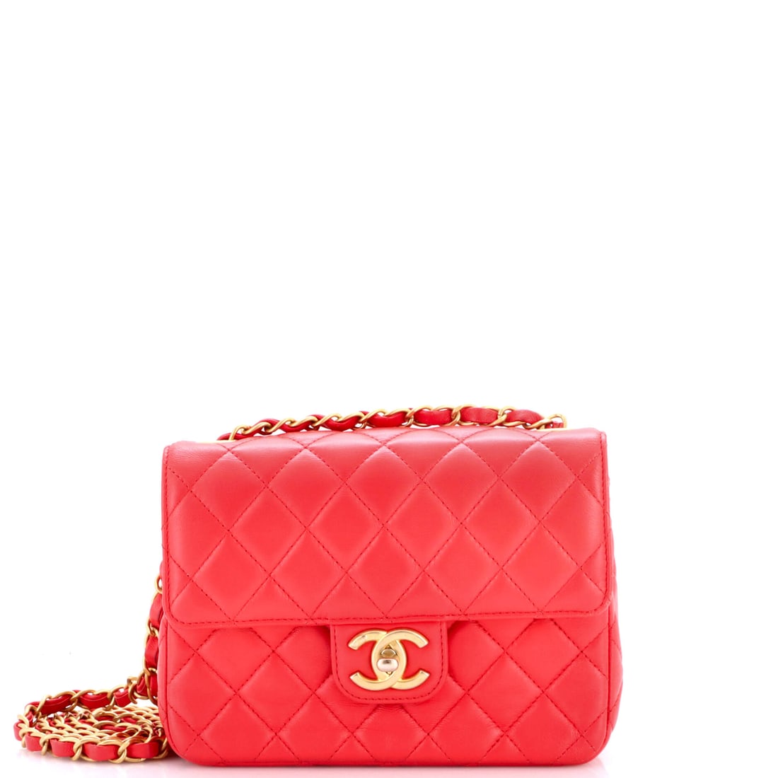 Chanel Vintage Square Classic Single Flap Bag Quilted Lambskin: Boxy by design: a 7.5 x 5 x 3 in square flap whose depth nearly matches its height, so it holds more than its footprint suggests. Both drops measure around 20 inches, meaning it hangs long however it 