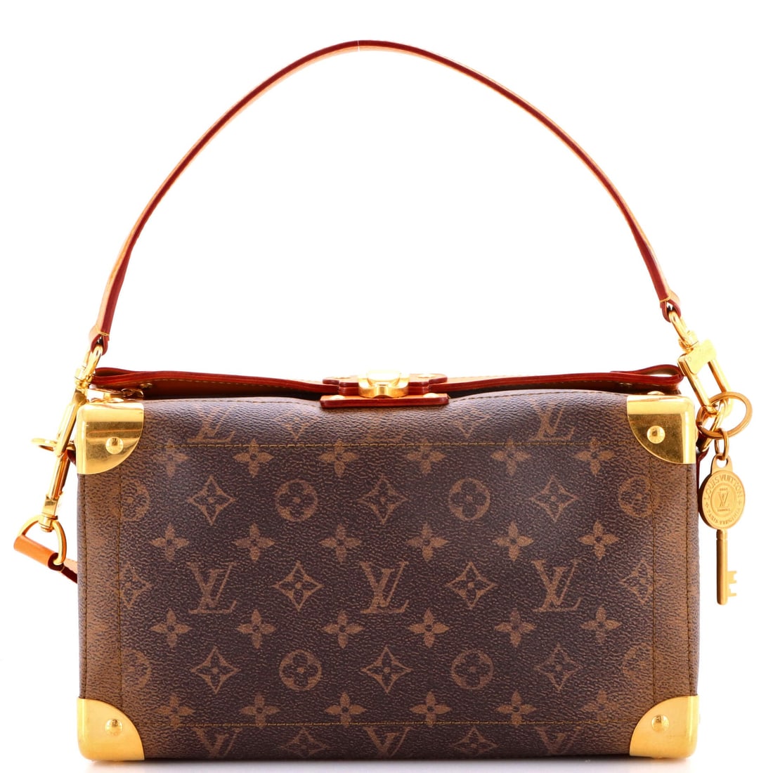 Louis Vuitton Soul Trunk Bag Monogram Dust Leather: Trunk proportions at 11.5 x 7 x 5 in give this one real volume, closer to a soft attache than to a shoulder bag. Monogram pressed into Dust leather is a tonal treatment, the pattern felt more than see