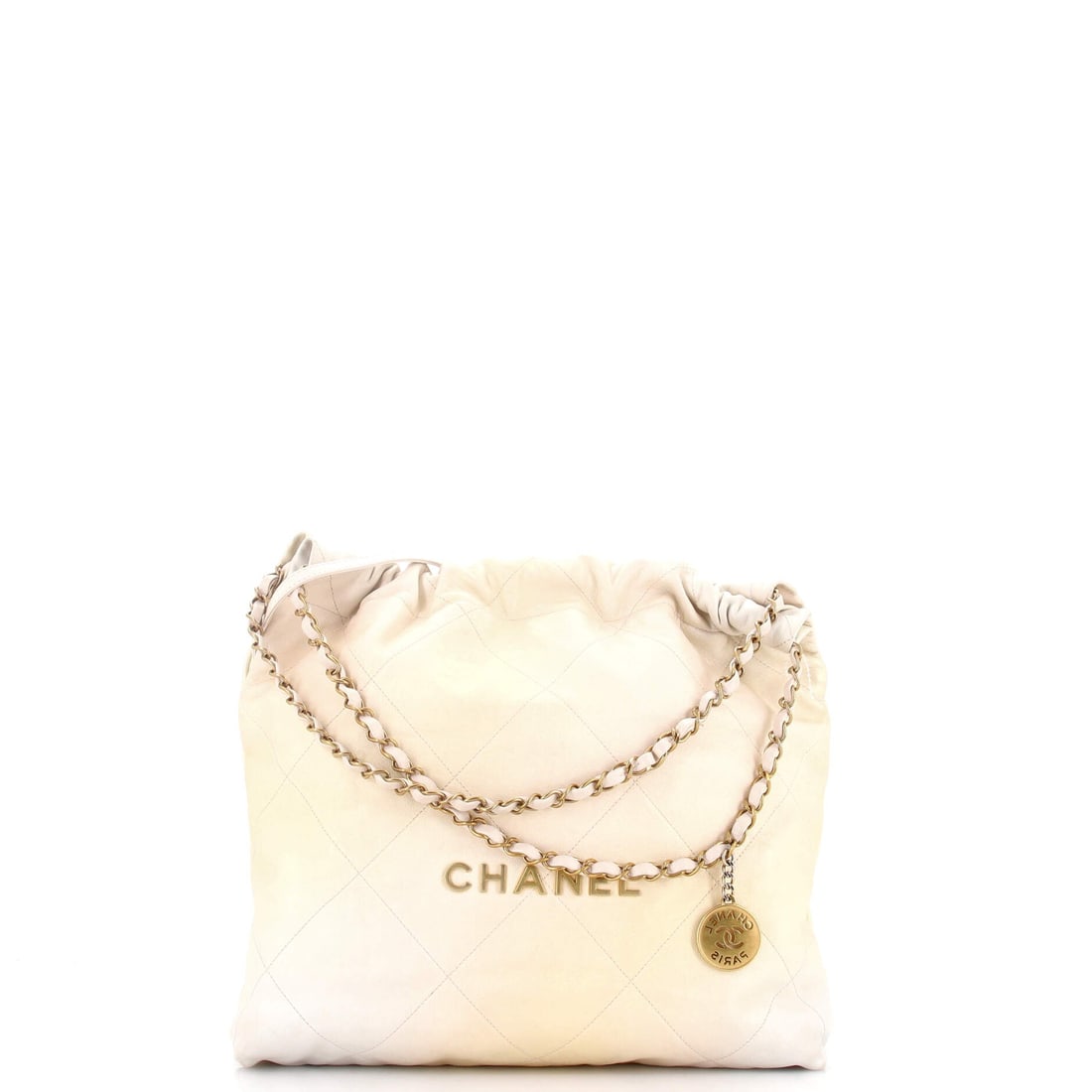 Chanel 22 Chain Hobo Quilted Calfskin: Wide and shallow at 14 in across, 13.5 in high and 3 in deep, this large 22 in quilted calfskin lies flatter against the body than the taller versions. Handles drop 7 in for a high shoulder carry. The