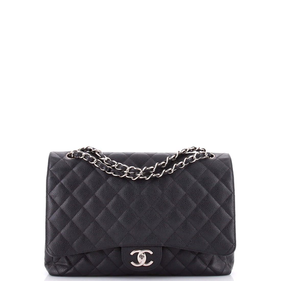 Chanel Classic Double Flap Bag Quilted Caviar: Thirteen inches wide makes this the largest flap in the group, a carry-everything bag with a 3.5 inch base and 9 inches of height. Caviar keeps a shape this size from collapsing on itself when full. G