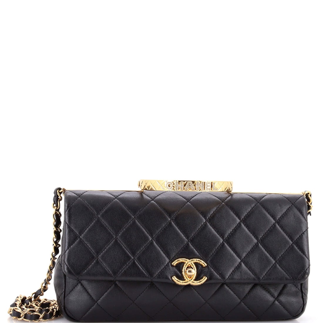 Chanel Logo Quilted Metal Top Handle Flap Bag Quilted Lambskin with Metal and Crystals (1 of 7)