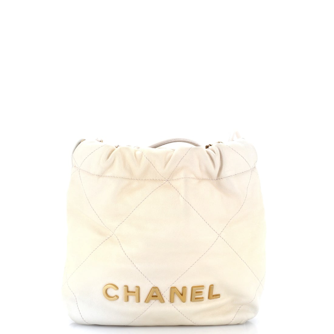 Chanel 22 Chain Hobo Quilted Shaded Calfskin: Quilting on the 22 is deliberately outsized, and shaded calfskin makes each panel read differently depending on how the bag falls. The hobo body slumps softly, gathered at the top through eyelets by c