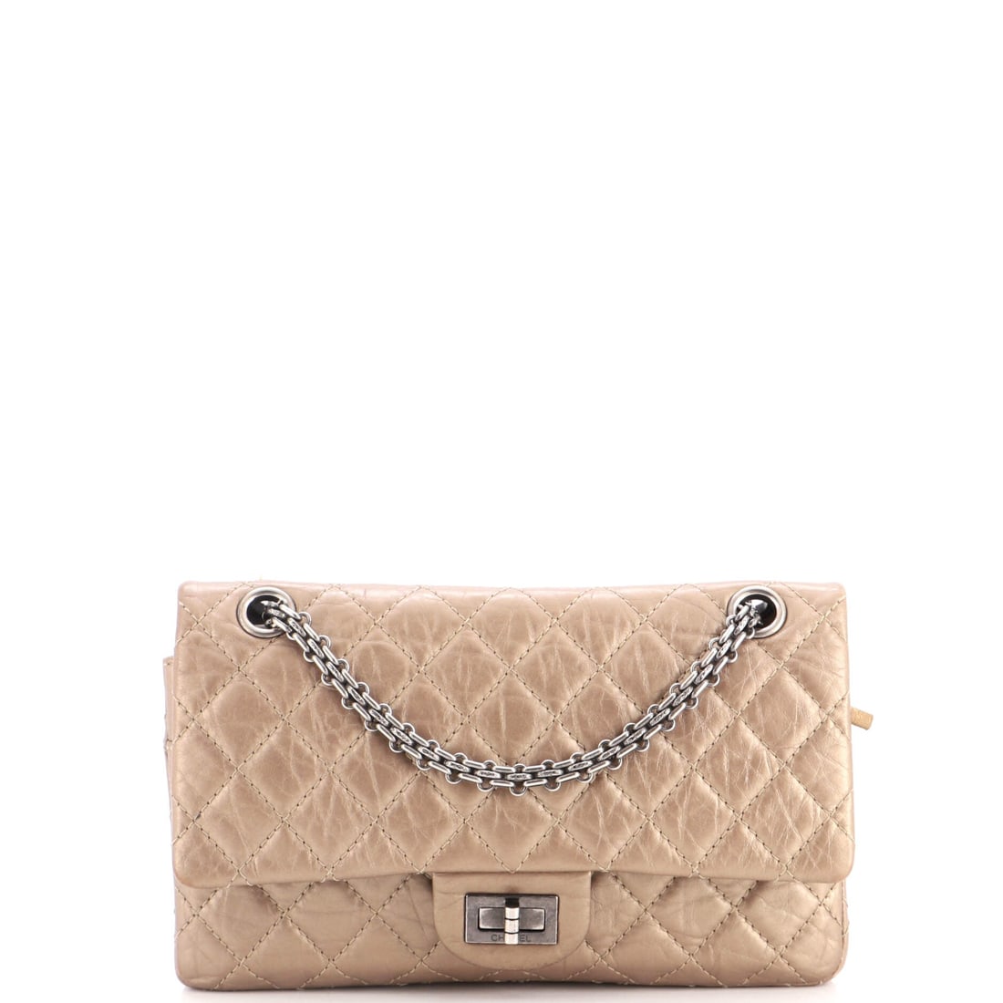Chanel Reissue 2.55 Flap Bag Quilted Aged Calfskin: A 9 in Reissue splits the difference between the small and large sizes, big enough for a day's essentials at 3 in deep without becoming a tote. Let the woven chain out to 20 in and it sits at the hip;