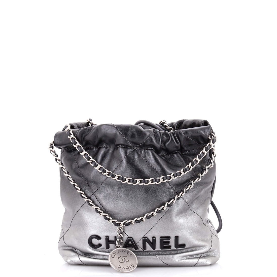 Chanel 22 Chain Hobo Quilted Metallic Degrade Calfskin: The degrade finish reads best when the panels are small, and at 7 x 7.5 in this metallic calfskin 22 keeps the gradient tight across a handful of diamonds. Depth of 2.5 in covers the evening essential
