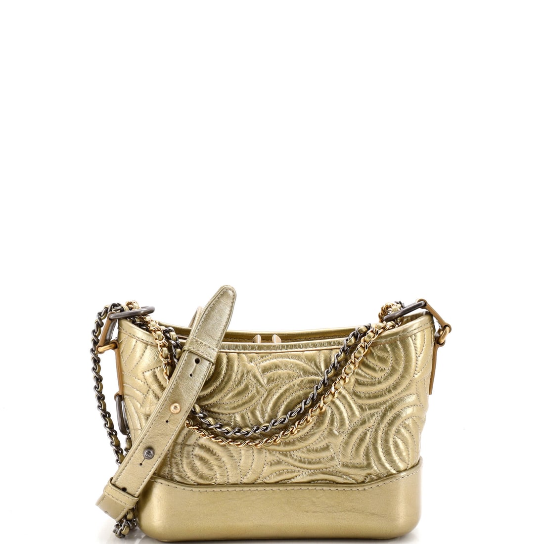 Chanel Gabrielle Hobo CC Stitched Calfskin: Trimmer than most of the line at 7.5 inches wide, this Gabrielle holds the 6-inch height and 3-inch depth that give it capacity. CC stitching in the calfskin does the branding quietly. The chain-and-l