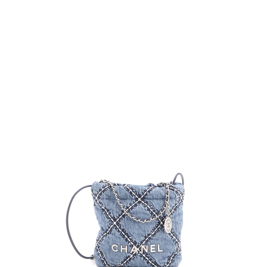 Chanel 22 Chain Hobo Quilted Stitched Denim: The stitched denim treatment on this 22 outlines each quilted panel in thread, giving the bag a graphic surface that leather versions do not have. It keeps the line's slouched hobo body and eyelet-gat