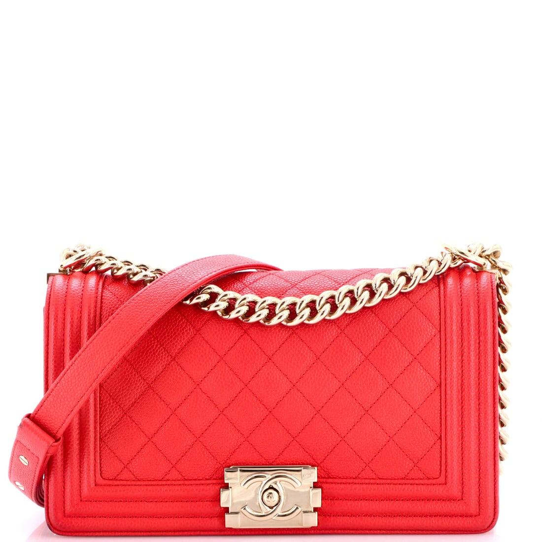 Chanel Boy Flap Bag Quilted Caviar: Shoulder or diagonal, this one covers both: 20 inches down for hands-free carry, 11 inches doubled when the bag should sit high and tight. The 10 by 6 by 3 inch quilted caviar body has capacity for a 