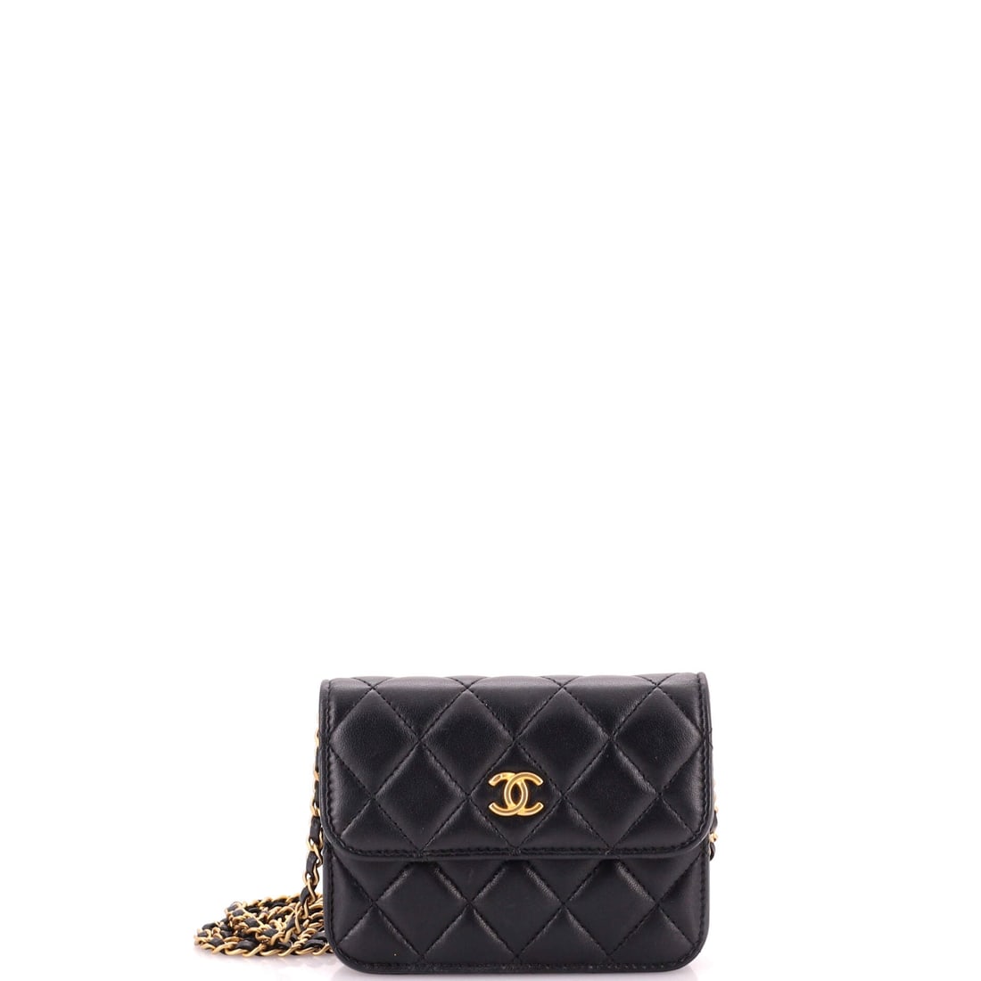 Chanel Pearl Crush Flap Clutch with Chain Quilted Lambskin: Quilting shrinks to scale on the clutch, tight diamonds across a five inch front that would look coarse blown up any larger. One inch of depth holds it flat against the body on the chain, and the 3.5 