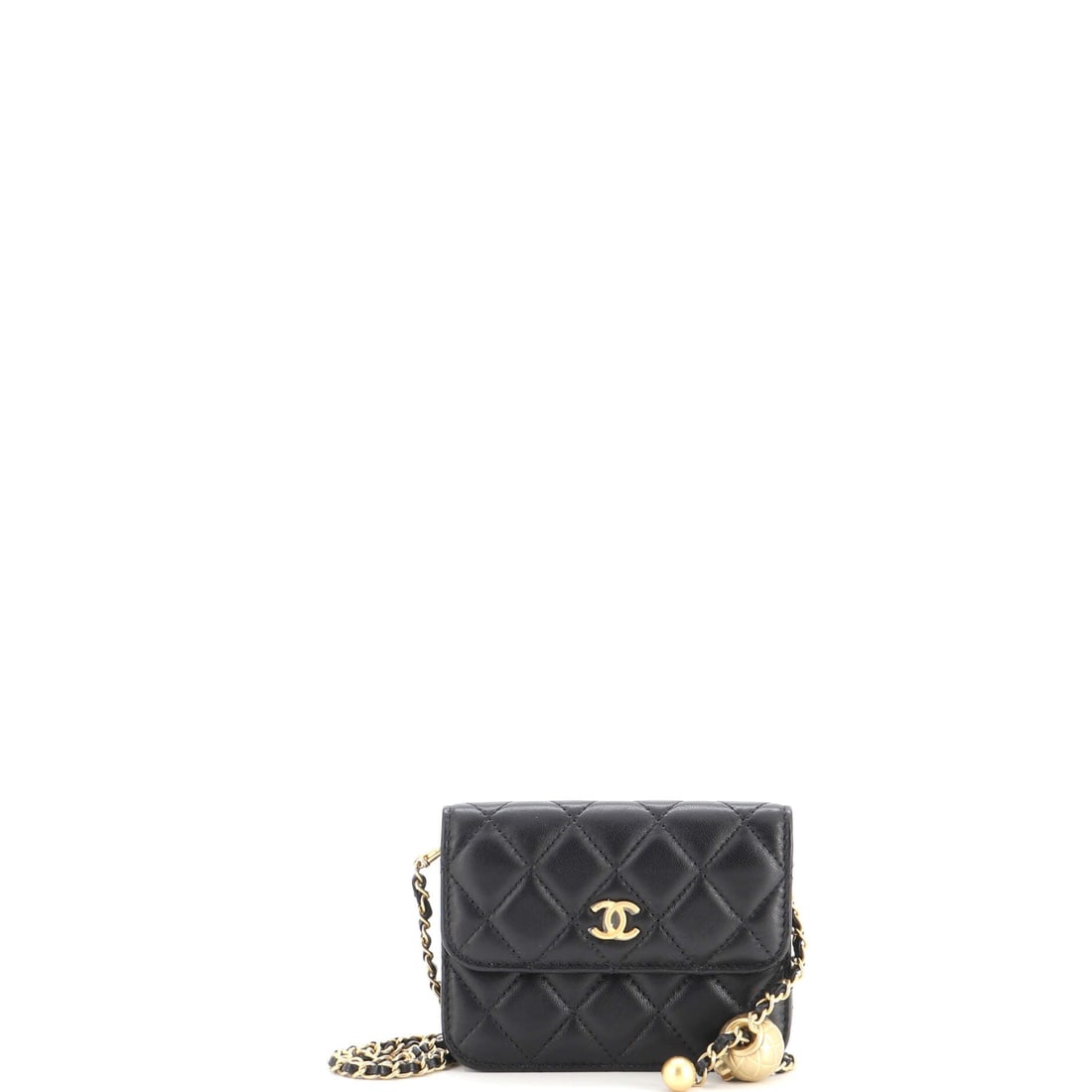 Chanel Pearl Crush Flap Clutch with Chain Quilted Lambskin: Evening is the obvious brief for a one inch deep flap clutch, though the chain makes it a good deal more usable than that. Assessed at Grade B - Excellent. Lambskin quilting and pearl-set hardware han