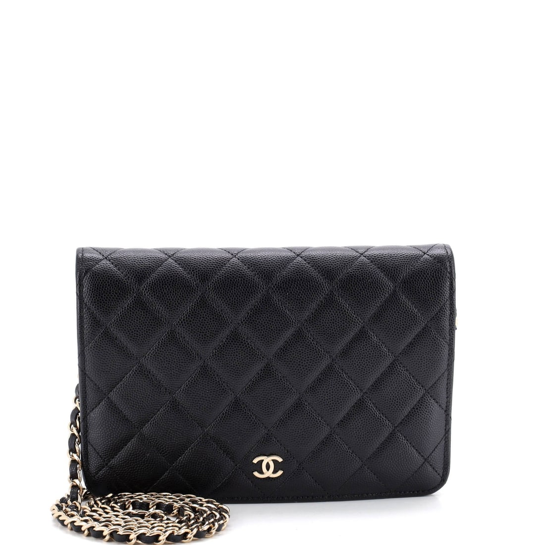 Chanel CC Full Flap Wallet on Chain Quilted Caviar: Wallet-on-chain proportions, 7.5 inches wide by 5 high and an inch deep, mean this carries flat against the body with cards, cash and a phone inside. The full flap gives it more of a handbag read than