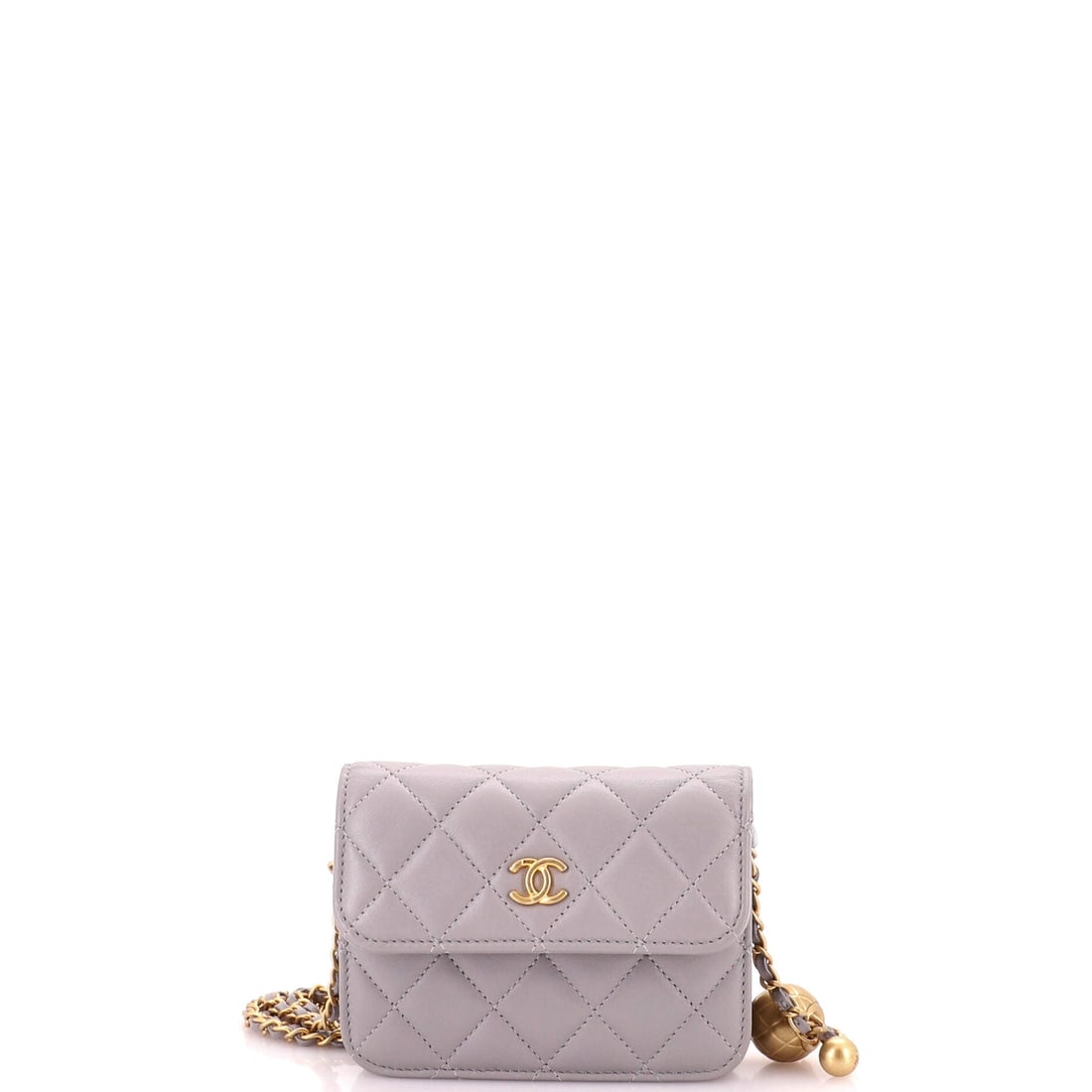 Chanel Pearl Crush Flap Clutch with Chain Quilted Lambskin: Slightly trimmer than most of its kin at 4.5 inches wide, this clutch is a phone-and-cardholder proposition and no more. The chain lets it hang while your hands are busy, the practical advantage over 