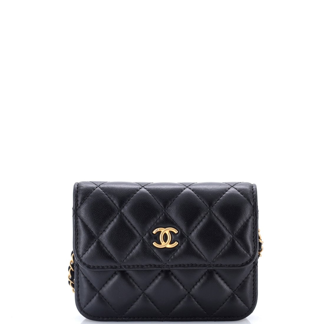 Chanel Pearl Crush Flap Clutch with Chain Quilted Lambskin: Pearls set the tone on the Crush hardware, and at clutch scale they do most of the decorative work. The quilted lambskin body runs five by 3.5 inches with an inch of depth, which fits a phone flat and