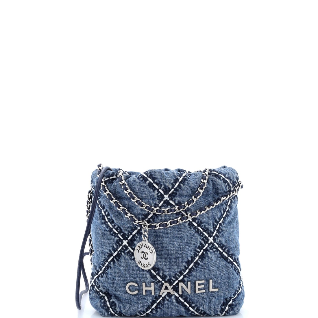 Chanel 22 Chain Hobo Quilted Stitched Denim: Casual material, serious construction: the denim 22 keeps the chain straps, eyelet top and outsized quilting of the calfskin versions. Its footprint is small at 6.5 inches wide and 7.5 high, with 2.5 