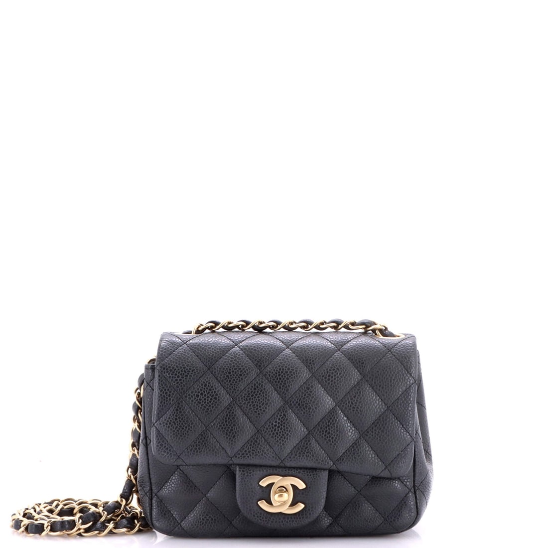 Chanel Square Classic Single Flap Bag Quilted Caviar: The widest of the square caviar flaps here at 7 inches, this one gains a useful margin inside while keeping the compact 5 inch height. Grain is what gives the leather its resistance to marking. Long c