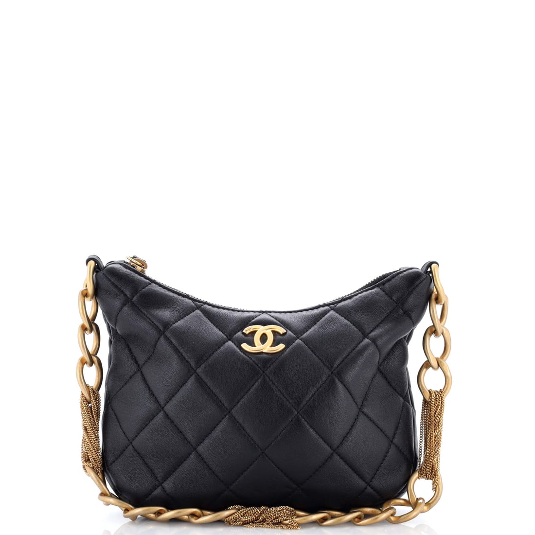 Chanel CC Mixed Chain Link Zip Hobo Quilted Lambskin: Chain-link variation across the strap is what distinguishes this hobo from the plainer quilted shapes in the line. The 8 by 6 by 3 inch body is mid-scale, wide enough for daily use and shallow enough 
