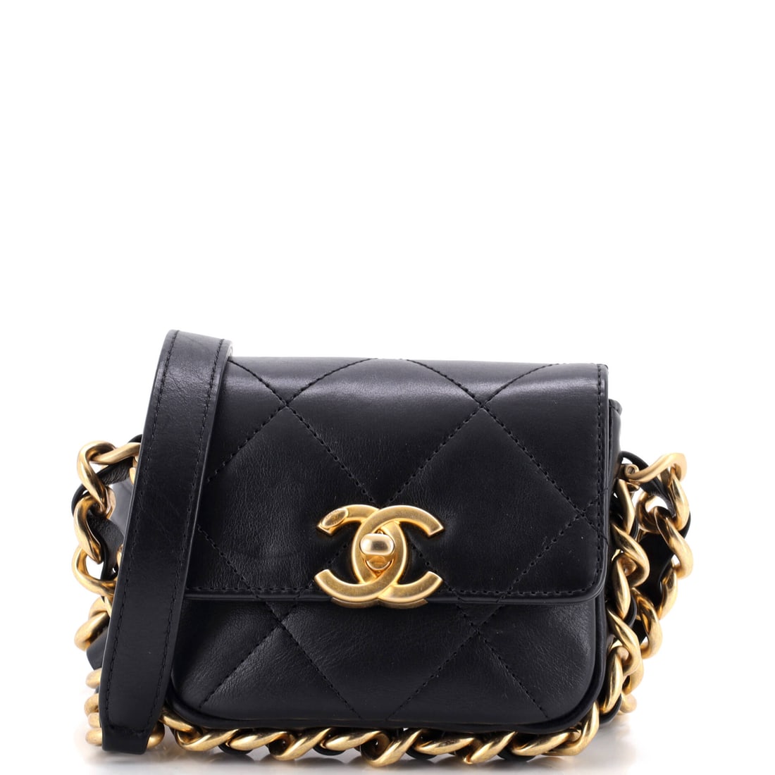 Chanel Framing Chain Flap Bag Quilted Calfskin: Miniature scale changes the argument entirely: at 5 inches wide, 4 high and 1.5 deep, this Framing Chain flap is an evening and essentials bag rather than a daily one. The chain border reads proportio